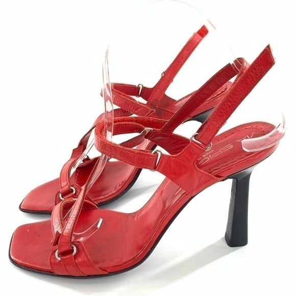Via Spiga heels size 7.5 red Italian leather minimalist party vintage 90s y2k - Picture 4 of 14